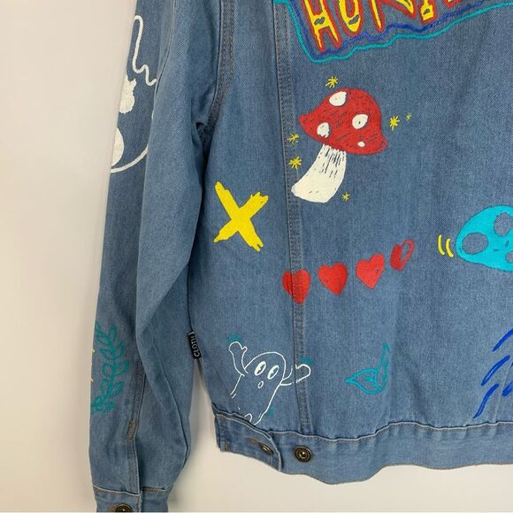 NWOT Brooklyn Cloth Streetwear Graffiti Denim Button Up Jacket unisex size small - Picture 9 of 14